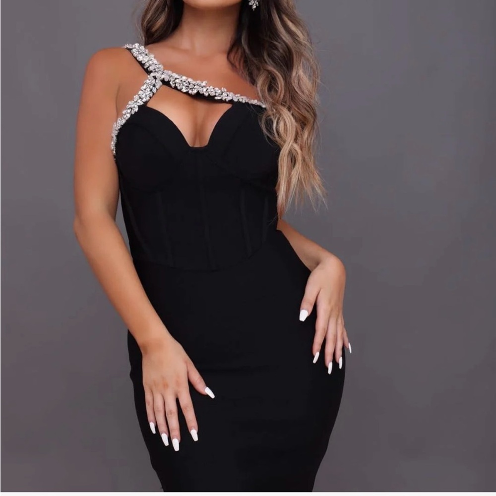 Elegant Black Evening Dress Rhinestones mini bandage dress